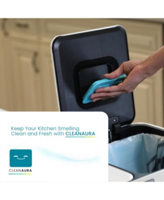 16 Gallon Stainless Steel Kitchen Trash and Recycling Can with CleanAura Odor Control and Soft Close Lids