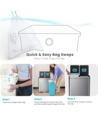 16 Gallon Stainless Steel Kitchen Trash and Recycling Can with CleanAura Odor Control and Soft Close Lids