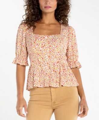 Petite Square Neck Puff-Sleeve Blouse