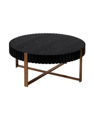 Modern Drum Coffee Table, 31.5'' Round Center Table with Fluted Edge and Sturdy Pedestal for Living Room, Office.