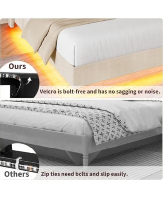 King Floating Bed Frame LED Lights USB Charging Upholstered Storage Headboard Metal Slats No Box Spring