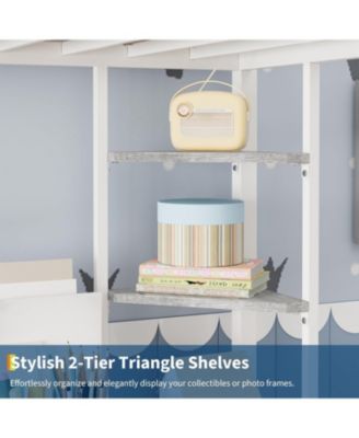 Twin Metal Loft Bed with Large Desk Storage Shelves Ladder Safety Guardrail Steel Slats Space-Saving