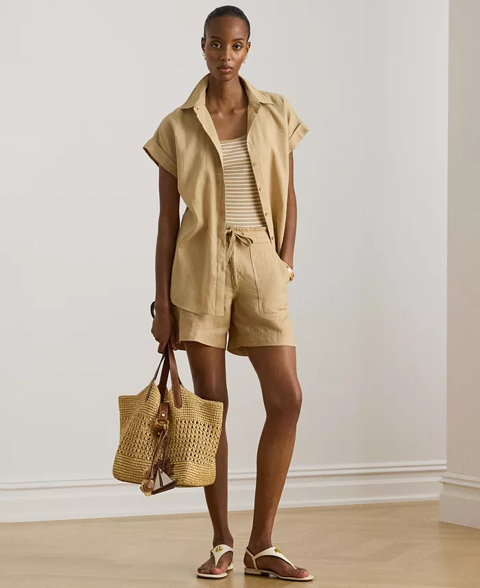Women's Wide-Leg High-Rise Linen Shorts