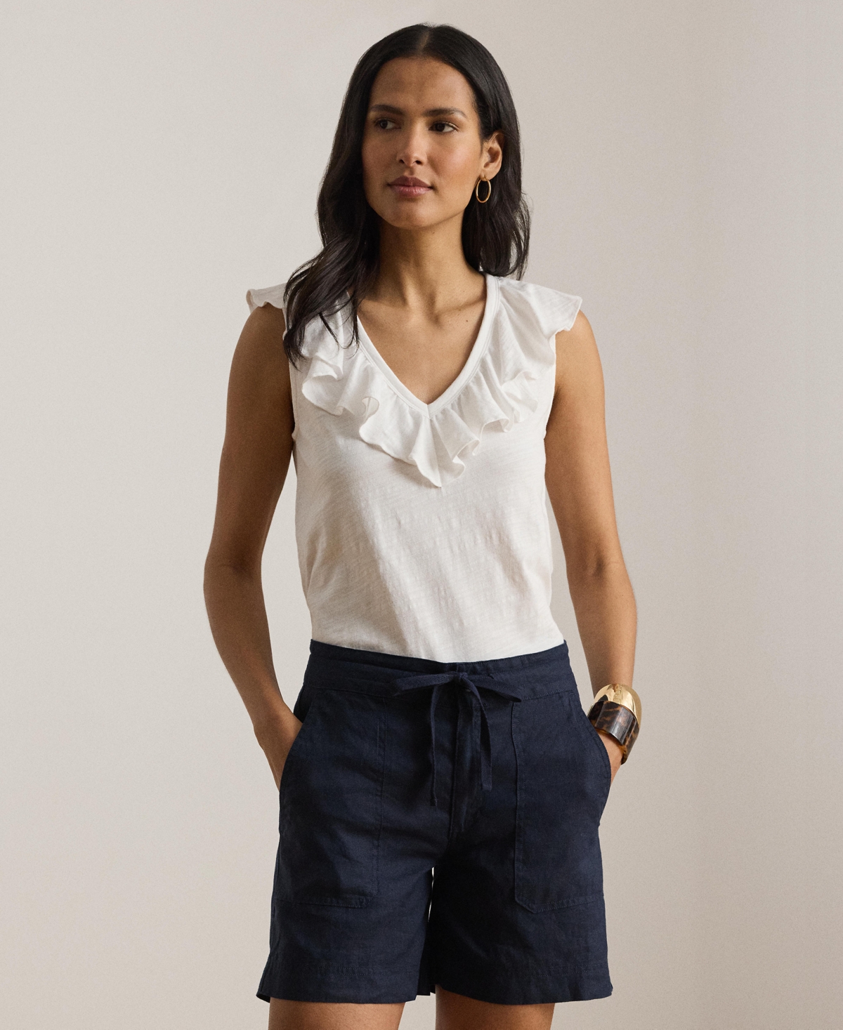 Lauren Ralph Lauren Women's Sleeveless V-Neck Top - White