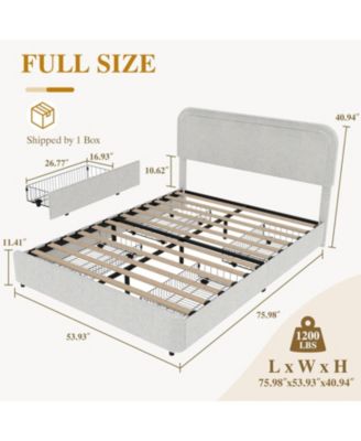 Bed Frame with Headboard & 4 Storage Drawers, Boucle Upholstered Platform Bed Frame Full Size, Wooden Slats Support, No Box Spring Needed