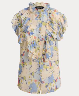 Women's Floral Flutter-Sleeve Shirt