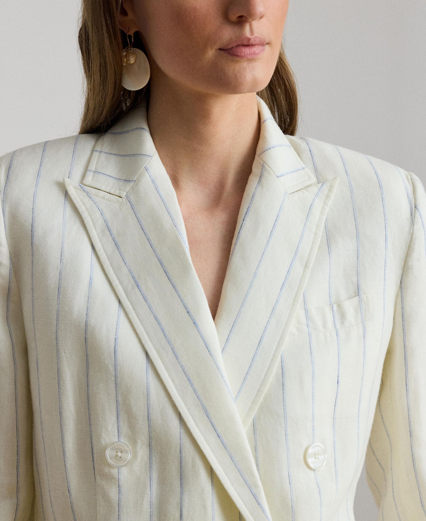 Женский пиджак Lauren Ralph Lauren Striped Double-Breasted Blazer, цвет: Белый / Синий разноцветный — фото 3