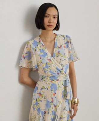 Women's Floral Surplice Neck Midi Dress