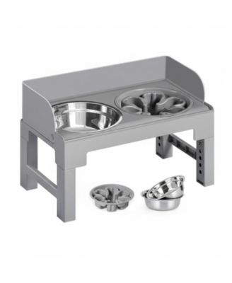 Dog Elevated Stand with Slow Feeder & 2 Stainless Steel Bowls Adjustable Height Tilted Design