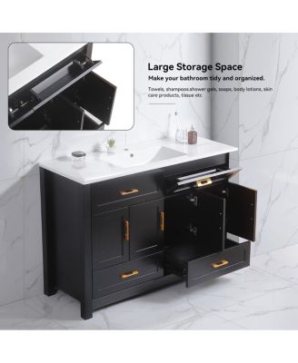 Modern Bathroom Vanity with Ceramic Sink, 4 Soft Close Doors & 4 Drawers, Ample Storage for Large Bathroom