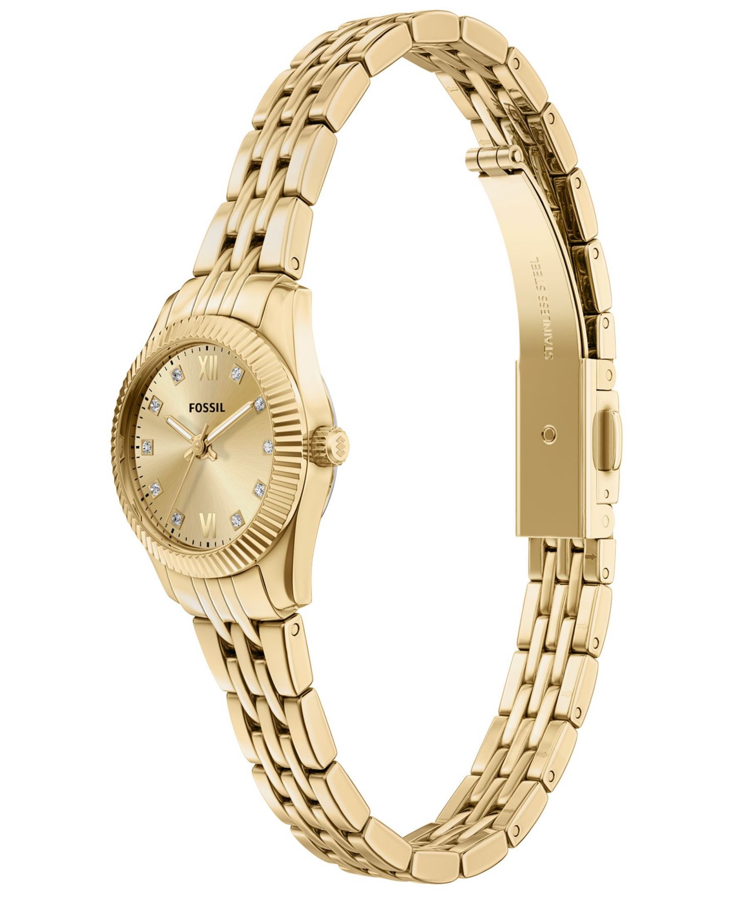 Женские часы Fossil Scarlette Mini Three-Hand Gold-Tone Stainless Steel Watch, 20mm — фото 4