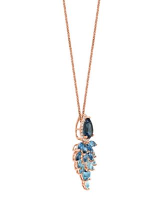 London Blue Topaz (3-3/8 ct. t.w.), Sky Blue Topaz (1-5/8 ct. t.w.) & Diamond (1/8 ct. t.w.) Cascading Pendant Necklace in 14k Rose Gold, 16" + 2" extender