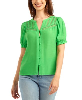 Women's Gauzy Textured V-Neck Top