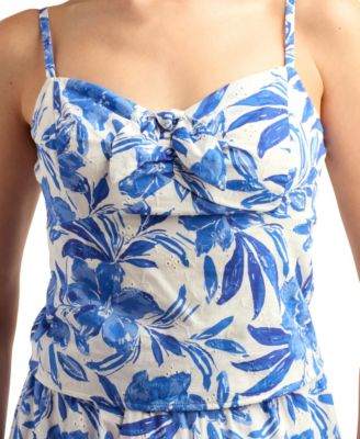 Women's Eyelet Print Tie-Front V-Neck Top