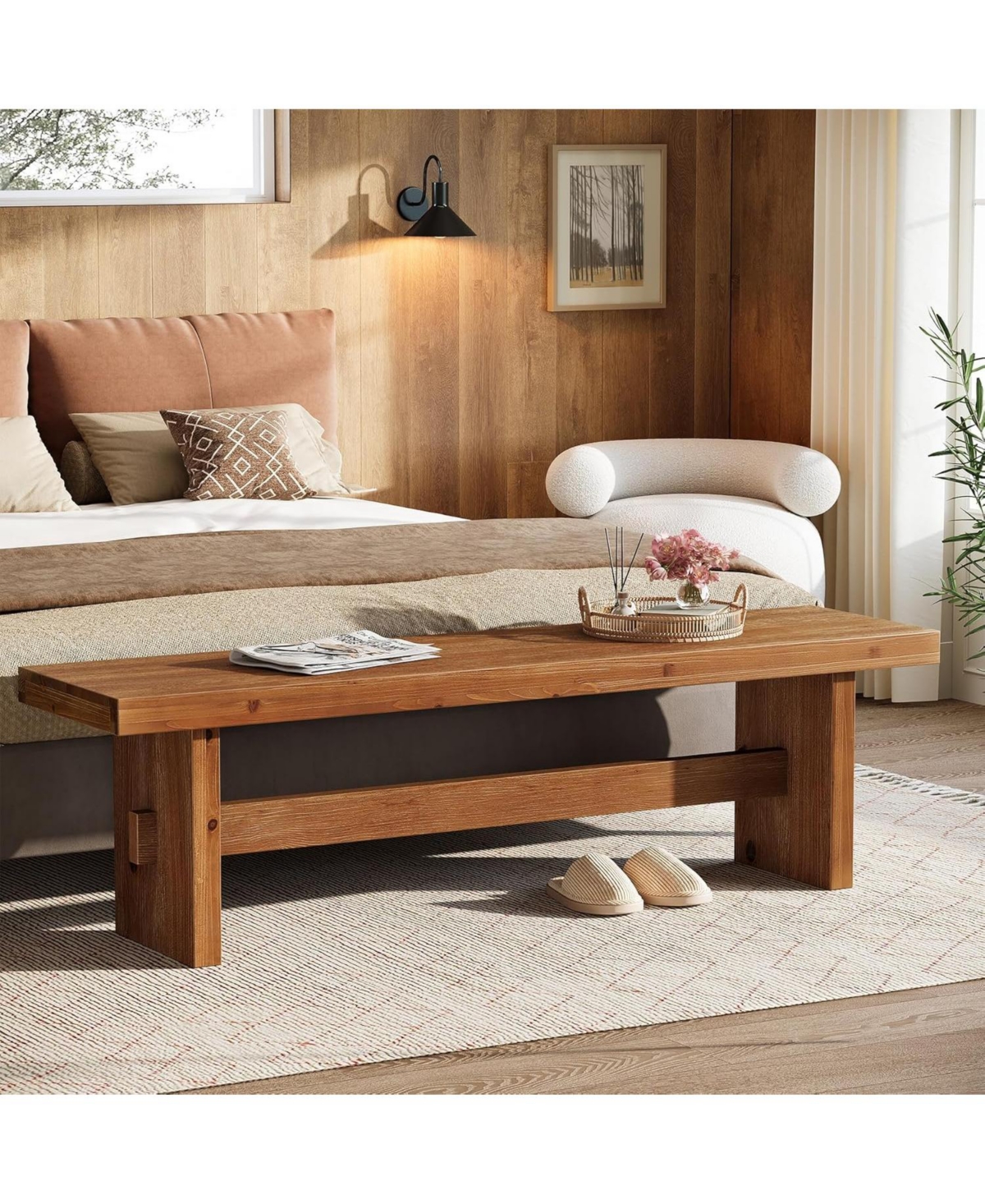 Tribesigns 63" Long Solid Wood Entryway Bench