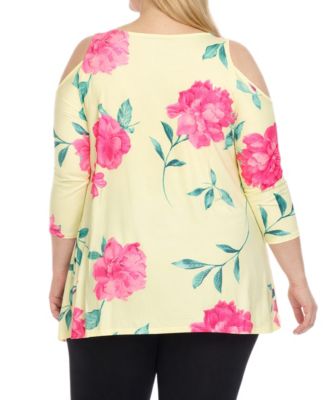 Plus Size Floral Cold Shoulder Knit Tunic Top