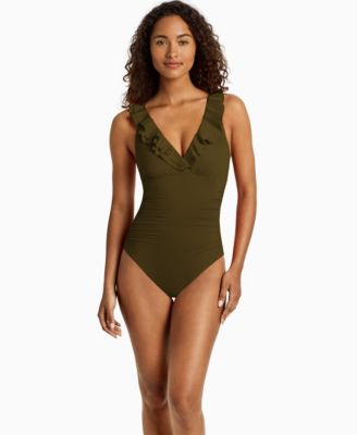 Ruffle Surplice Underwire One Piece Swimsuit