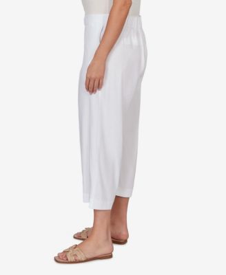 Plus Size Stretch Linen Wide-Leg Fly-Front Capri Pants
