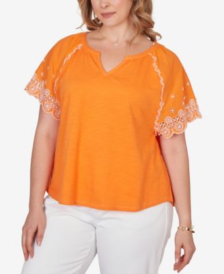Plus Size Embroidered Sleeve Slub Knit Top