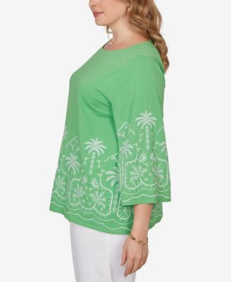 Plus Size Palm Tree Embroidered Knit Top