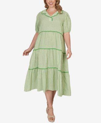 Plus Size Textured Stripe Tiered Maxi Dress