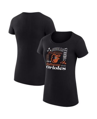 Women's Black Baltimore Orioles Super-Slim Fit Lightweight Collage Team Graphic Crew Neck T-Shirt