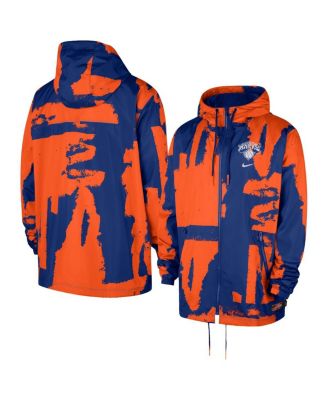 Men's Blue/Orange New York Knicks Courtside Club Premium Woven Full-Zip Hooded Jacket