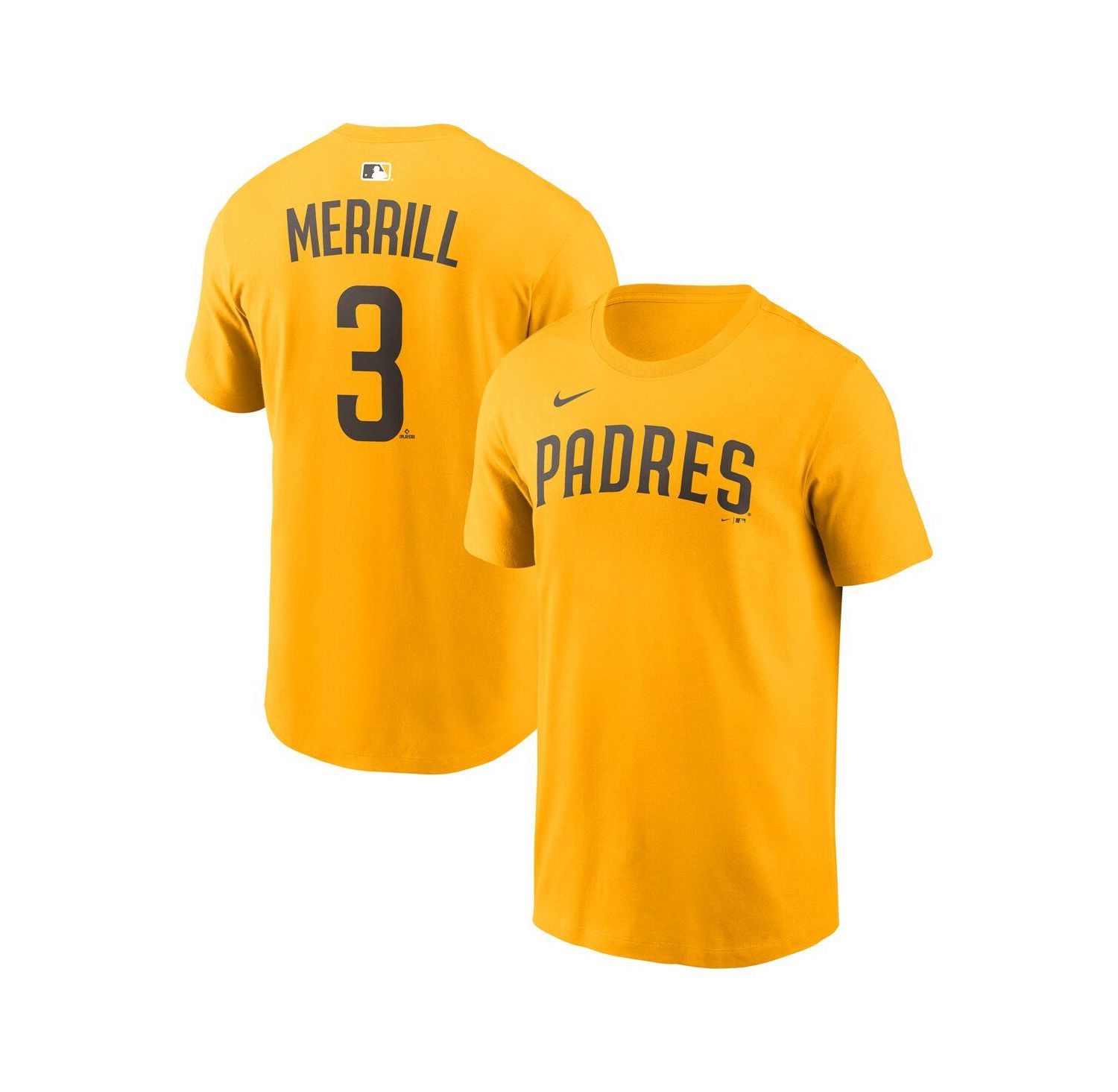 Men's Jackson Merrill Gold San Diego Padres Name & Number T-Shirt