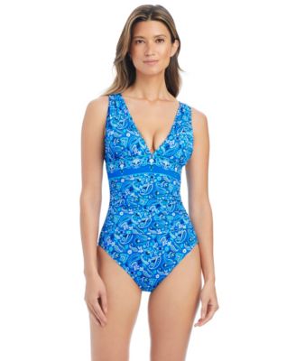 Women's Printed Deep V-Neck One-Piece Swimsuit