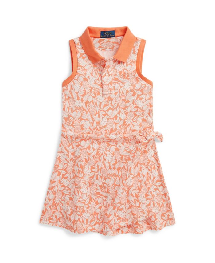 Polo Ralph Lauren Girls' 2T-6X Pineapple Faux-Wrap Mesh Polo Dress
