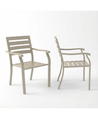 2-Piece Outdoor Dining Chair Set, Heavy-Duty Iron Frame with E-Coating, All-Weather Patio Chairs, Sandstone