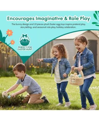 Easter Egg Plush Basket Toy Set, 9.5" Easter Egg Hunt Basket with Bunny Design, Soft Decorative Easter Plush Toys