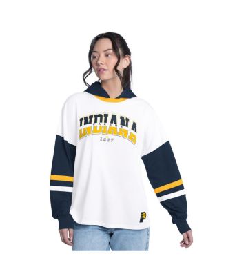 Women's White/Navy Indiana Pacers Key Player Oversized Hooded Long Sleeve T-Shirt