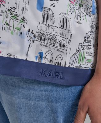 Plus Size Printed Collared Camp Shirt