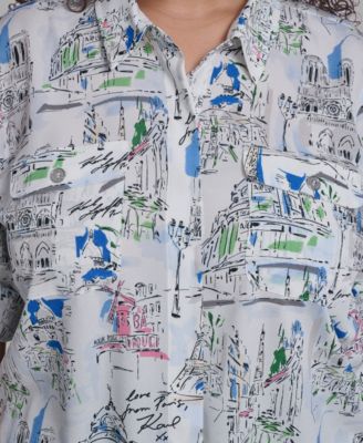 Plus Size Printed Collared Top