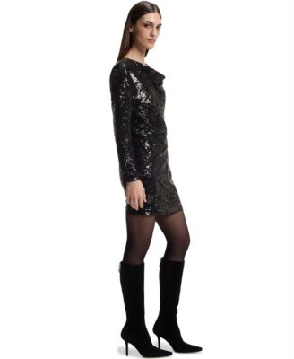 BOSS by Women's Draped-Neckline Sequin Dress