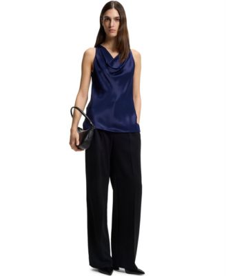 BOSS by Women's Satin Draped Neckline Sleeveless Top