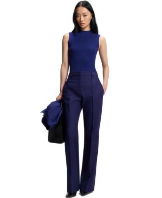 BOSS by Women's Virgin-Wool Twill Flared-Leg Pants