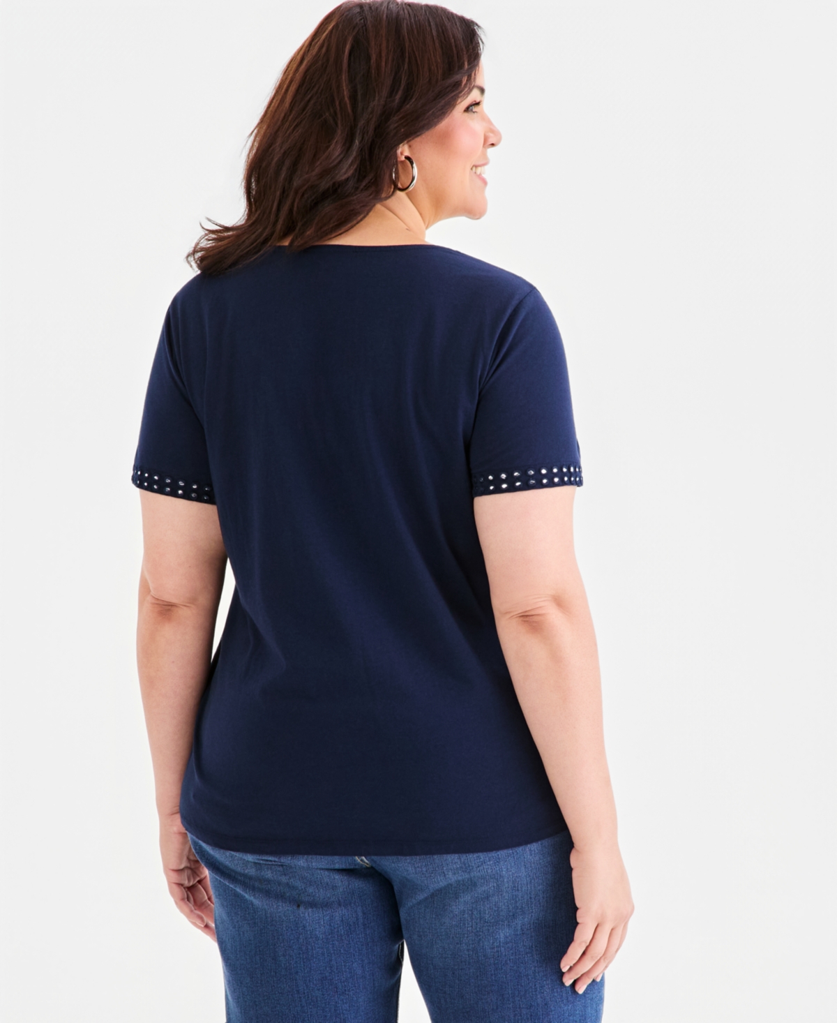 Style & Co Plus Mirror Trim Short-Sleeve Top, Macy's Exclusive