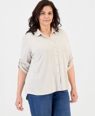 Plus Size Knit Roll-Tab Shirt