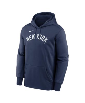 Men's Navy New York Yankees Primary Wordmark Therma Hoodie