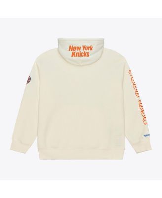 Men's Cream New York Knicks Hardwood Classics Chainstitch Premium Fleece Hoodie