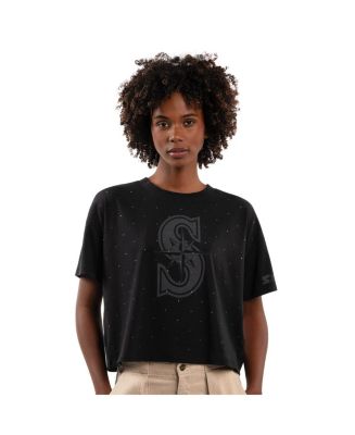 Starter Women's Black Seattle Mariners Rhinestone Sprinkle Boxy Cropped ...
