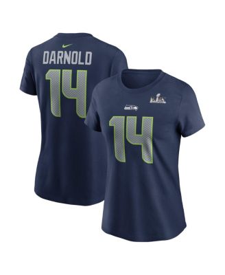 Women's Sam Darnold College Navy Seattle Seahawks Super Bowl LX Patch Name & Number T-Shirt