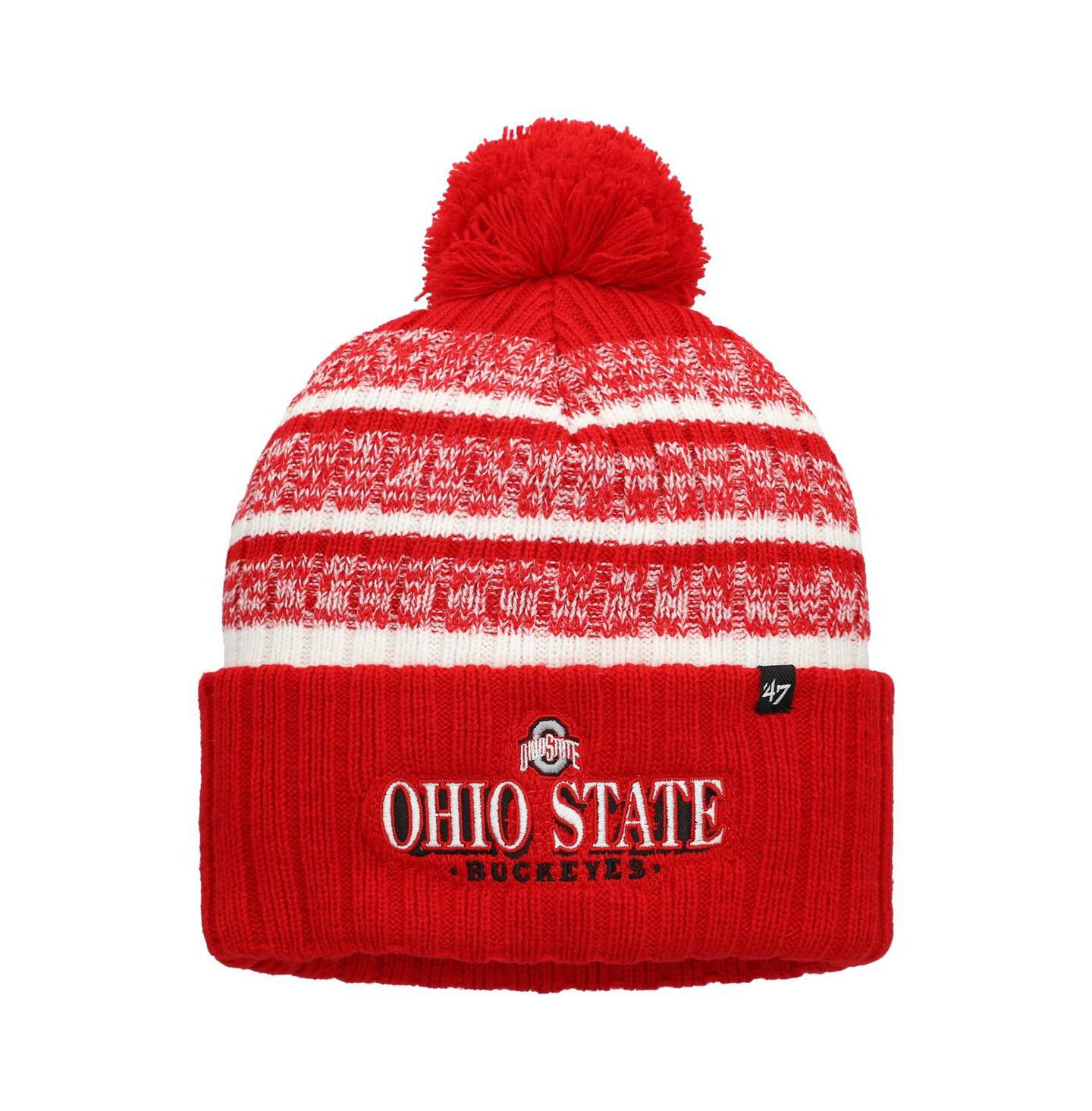 Мужская шапка '47 Brand Scarlet Ohio State Buckeyes Tavern Cuffed Knit Hat with Pom — фото 1