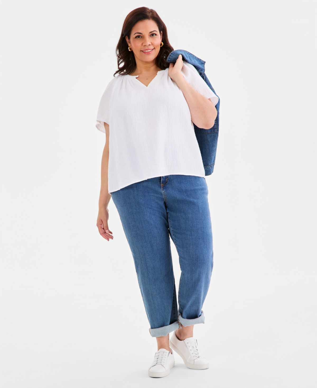 Style & Co Plus Cotton Gauze Flutter-Sleeve Top, Macy's Exclusive