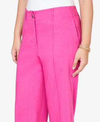 Petite Stretch Linen Wide-Leg Fly-Front Capri Pants