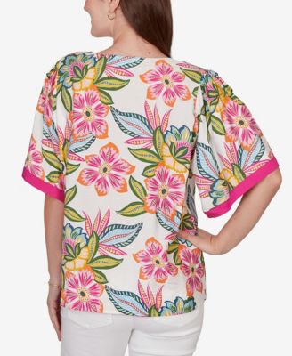 Petite Tropical Floral Trim Detail Top