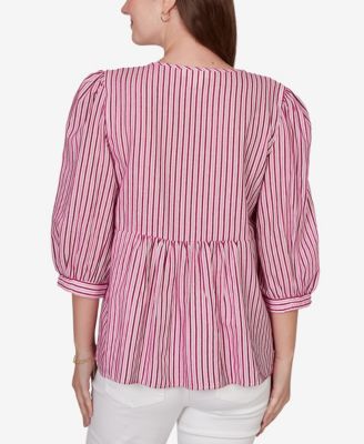 Petite Embroidered Placket Stripe Top