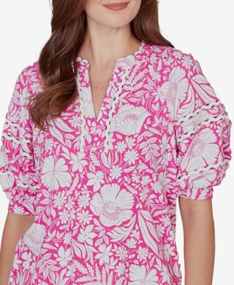 Petite Tropical Floral Trim Knit Top